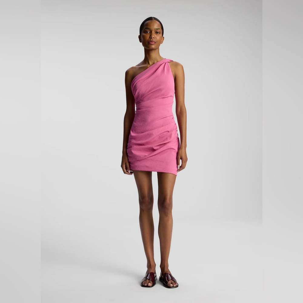 A.L.C. Carina Cold Shoulder Mini Dress Rosario Pink Size 6 Stretchy Linen Weave